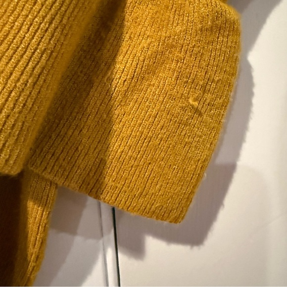 Ann Taylor Mustard Yellow Sweater M Ruffle Bell Sleeve Knit Pullover Fall Cozy - Picture 5 of 6